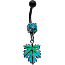 Load image into Gallery viewer, Green Synthetic Opal Black Fall Green Leaf Dangle Belly Ring
