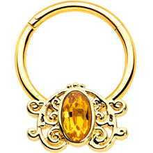 Load image into Gallery viewer, 16G 3/8 Yellow Gem Gold Tone Duet Scroll Hinged Segment Ring
