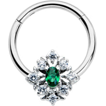 Load image into Gallery viewer, 16G 3/8 Clear Green Gem Ornate Art Deco Hinged Segment Ring
