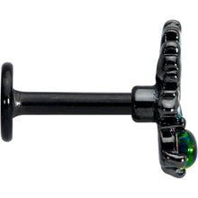 Load image into Gallery viewer, 16G 1/4 Green Synthetic Opal Black Fall Leaf Labret Monroe Tragus
