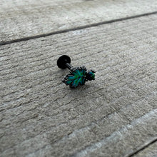 Load image into Gallery viewer, 16G 1/4 Green Synthetic Opal Black Fall Leaf Labret Monroe Tragus
