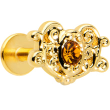Load image into Gallery viewer, 16G 1/4 Yellow Gem Gold Tone Duet Scroll Labret Monroe Tragus
