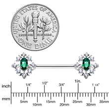 Load image into Gallery viewer, 14G 9/16 Clear Green Gem Ornate Art Deco Barbell Nipple Ring Set
