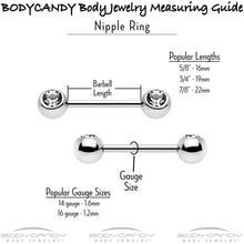 Load image into Gallery viewer, 14G 9/16 Clear Green Gem Ornate Art Deco Barbell Nipple Ring Set
