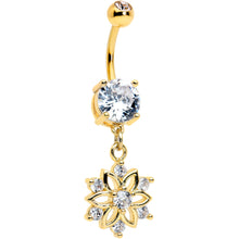 Load image into Gallery viewer, Clear Gem Gold Tone Flower Snowflake Christmas Dangle Belly Ring
