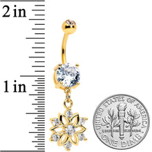 Load image into Gallery viewer, Clear Gem Gold Tone Flower Snowflake Christmas Dangle Belly Ring
