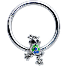 Load image into Gallery viewer, 16G 3/8 Black Gem Polka Dot Frog Blue Green Hinged Segment Ring
