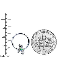 Load image into Gallery viewer, 16G 3/8 Black Gem Polka Dot Frog Blue Green Hinged Segment Ring
