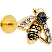Load image into Gallery viewer, 16G 5/16 Clear Black Gem Gold Tone Angular Bee Labret Tragus
