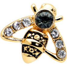 Load image into Gallery viewer, 16G 5/16 Clear Black Gem Gold Tone Angular Bee Labret Tragus
