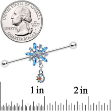 Load image into Gallery viewer, 14G Aurora Gem Snowflake Blues Christmas Industrial Barbell 38mm
