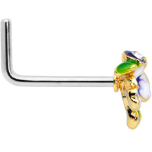 Load image into Gallery viewer, 20G 7.5mm Clear Gem Golden Iris Flower L Shape Nose Ring
