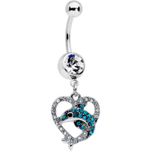 Load image into Gallery viewer, Clear Blue Gem Dolphin Heart Dangle Belly Ring

