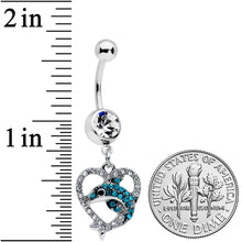 Load image into Gallery viewer, Clear Blue Gem Dolphin Heart Dangle Belly Ring
