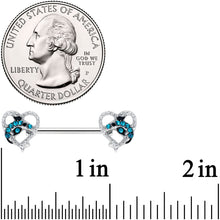 Load image into Gallery viewer, 14G 9/16 Clear Blue Gem Dolphin Heart Barbell Nipple Ring Set
