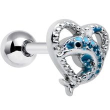 Load image into Gallery viewer, 16G 1/4 Dolphin Blue Heart Valentines Cartilage Tragus Earring
