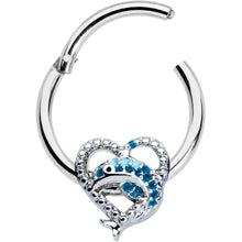 Load image into Gallery viewer, 16G 3/8 Textured Blue Dolphin Heart Hinged Segment Ring
