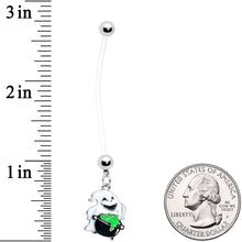 Load image into Gallery viewer, Clear Bioplast Green Goo Ghost Halloween Pregnancy Dangle Belly Ring
