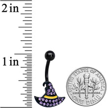 Load image into Gallery viewer, Clear Gem Black Witch Hat Halloween Belly Ring
