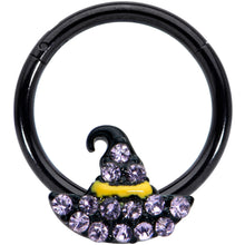 Load image into Gallery viewer, 16G 3/8 Clear Gem Black Witch Hat Halloween Hinged Segment Ring
