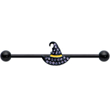 Load image into Gallery viewer, 14G Clear Gem Black Witch Hat Halloween Industrial Barbell 38mm
