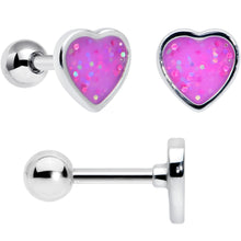 Load image into Gallery viewer, 16G 1/4 Bear Pearlescent Purple Heart Cartilage Tragus Curation Set of 3
