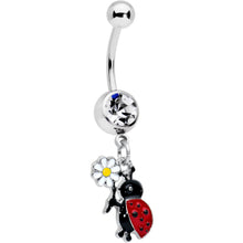 Load image into Gallery viewer, Clear Gem Ladybug Daisy Flower Dangle Belly Ring
