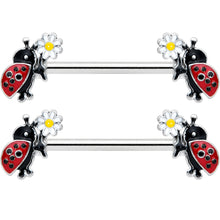 Load image into Gallery viewer, 14G 1/2 Ladybug Daisy Flower Barbell Nipple Ring Set
