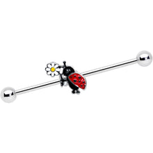 Load image into Gallery viewer, 14G Gold Tone Spike UV Ladybug Industrial Barbell 38mm Set of 3
