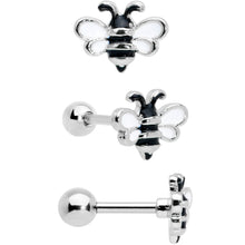 Load image into Gallery viewer, 16G 1/4 Bee Smile Flower Pearlescent Cartilage Tragus Set of 3
