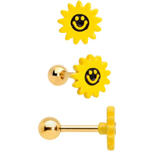 Load image into Gallery viewer, 16G 1/4 Gold Tone Bee Smile Flower Cartilage Earring Curation Set of 3
