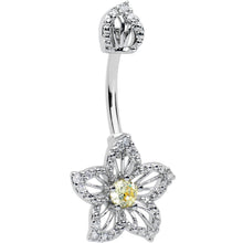 Load image into Gallery viewer, Clear Yellow Gem Fanciful Flower Double Mount Belly Ring
