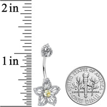 Load image into Gallery viewer, Clear Yellow Gem Fanciful Flower Double Mount Belly Ring
