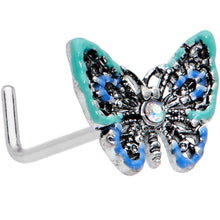 Load image into Gallery viewer, 20G 7mm Aurora Gem Colorful Glam Butterfly L Shape Nose Ring
