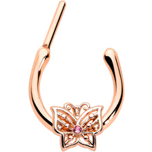 Load image into Gallery viewer, 16G 5/16 Pink CZ Gem Rose Gold Tone Butterfly Cartilage Clicker
