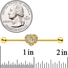 Load image into Gallery viewer, 14G Aurora Gem Gold Tone Baroque Heart Industrial Barbell 38mm
