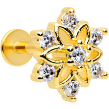 Load image into Gallery viewer, 16G 5/16 Clear Gem Gold Tone Flower Snowflake Christmas Labret Tragus
