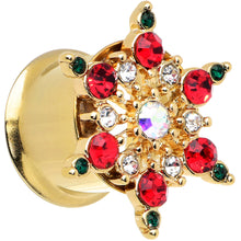 Load image into Gallery viewer, Red Green Gem Gold Tone Bright Christmas Double Flare Plug Set
