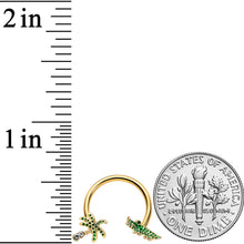 Load image into Gallery viewer, 16G 3/8 Gold Tone Green Gator Palm Tree Horseshoe Curved Barbell
