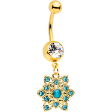 Load image into Gallery viewer, Clear Blue Gem Gold Tone Snowflake Christmas Dangle Belly Ring
