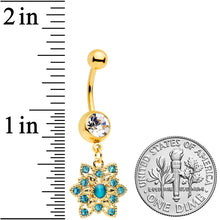 Load image into Gallery viewer, Clear Blue Gem Gold Tone Snowflake Christmas Dangle Belly Ring
