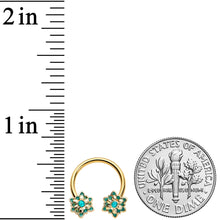Load image into Gallery viewer, 16G 3/8 Gold Tone Blue Orb Snowflake End Horseshoe Curved Barbell

