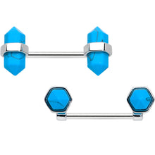 Load image into Gallery viewer, 14G 5/8 Blue Turquoise Stone Hippie Barbell Nipple Ring Set
