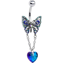 Load image into Gallery viewer, Blue Gem Heart Colorful Butterfly Chain Dangle Belly Ring
