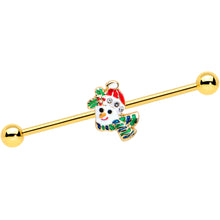 Load image into Gallery viewer, 14G Clear Gem Gold Tone Snowman Christmas Industrial Barbell 38mm
