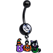 Load image into Gallery viewer, Clear Gem Black Boo Party Halloween Dangle Belly Ring
