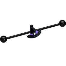 Load image into Gallery viewer, 14G Black Purple Band Witch Hat Halloween Industrial Barbell 38mm

