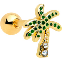 Load image into Gallery viewer, 16G 1/4 Clear Gem Gold Tone Retro Palm Tree Cartilage Tragus
