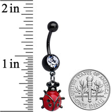 Load image into Gallery viewer, Clear Gem Black Classic Ladybug Insect Dangle Belly Ring
