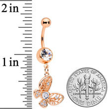 Load image into Gallery viewer, Clear Gem Rose Gold Tone Airy Elegant Butterfly Dangle Belly Ring
